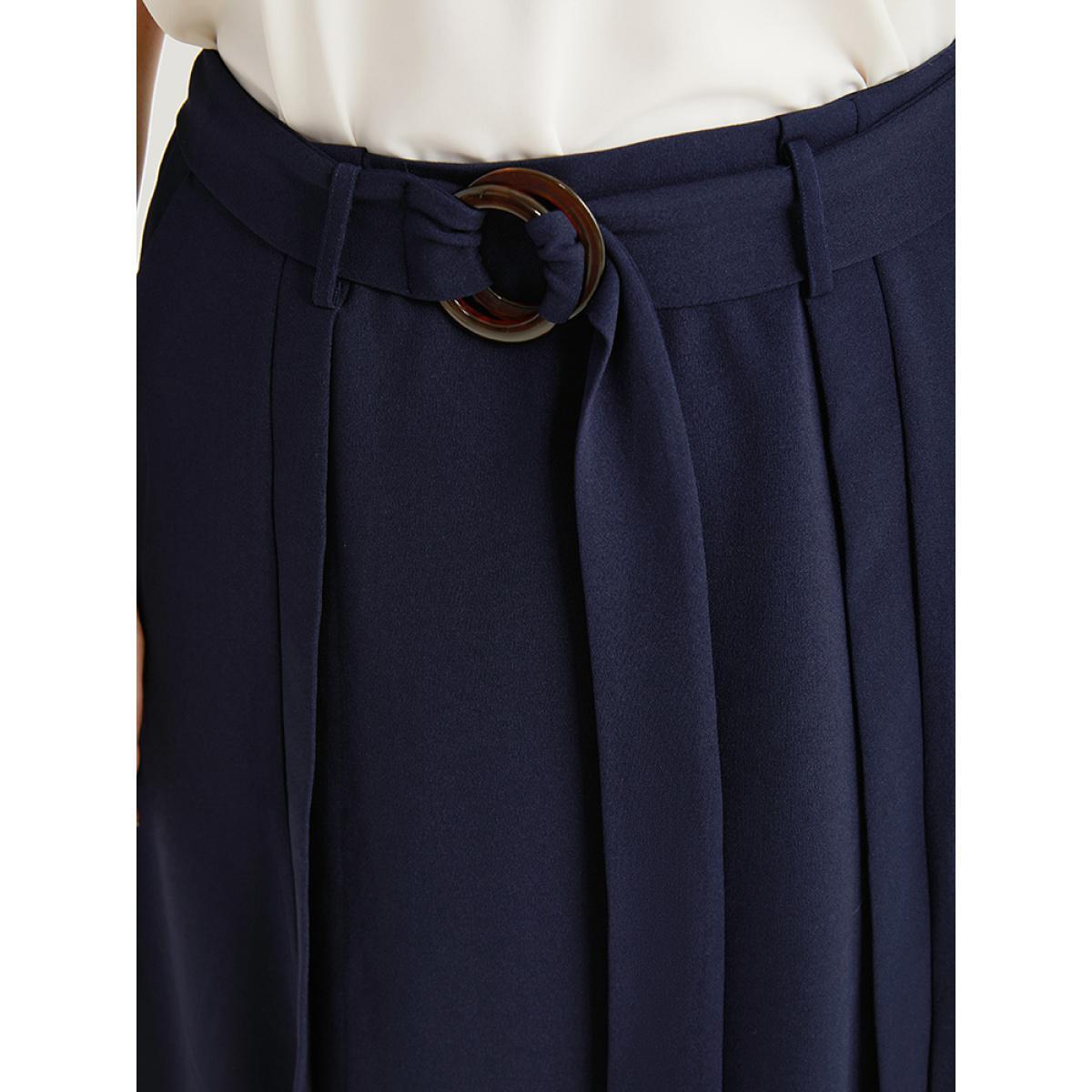 Plus Size Plain Pocket Belted Buckle Detail Midi Skirt Women Indigo Office Plain No stretch Pocket Belt Work Skirts BloomChic 22-24/3X Product Image