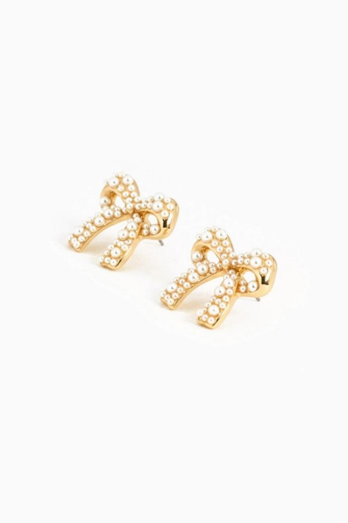 Organic Pearl Pave Bow Earrings Product Image
