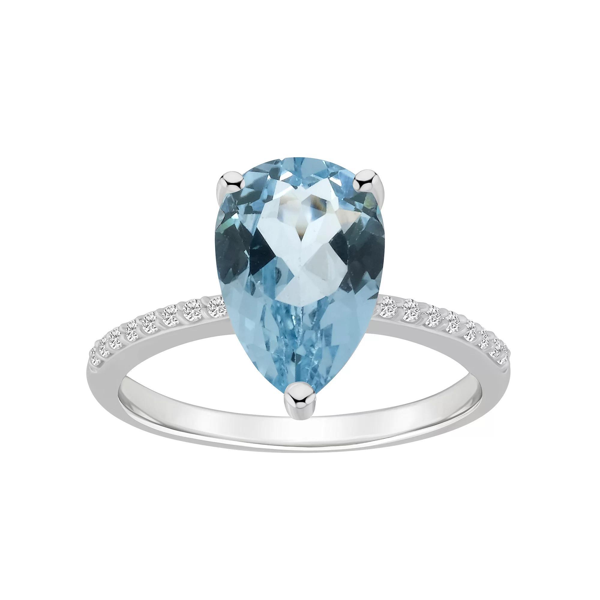 Alyson Layne 14k White Gold Pear Shape Sky Blue Topaz & 1/10 Carat T.W. Diamond Ring, Women's, Size: 8 Product Image