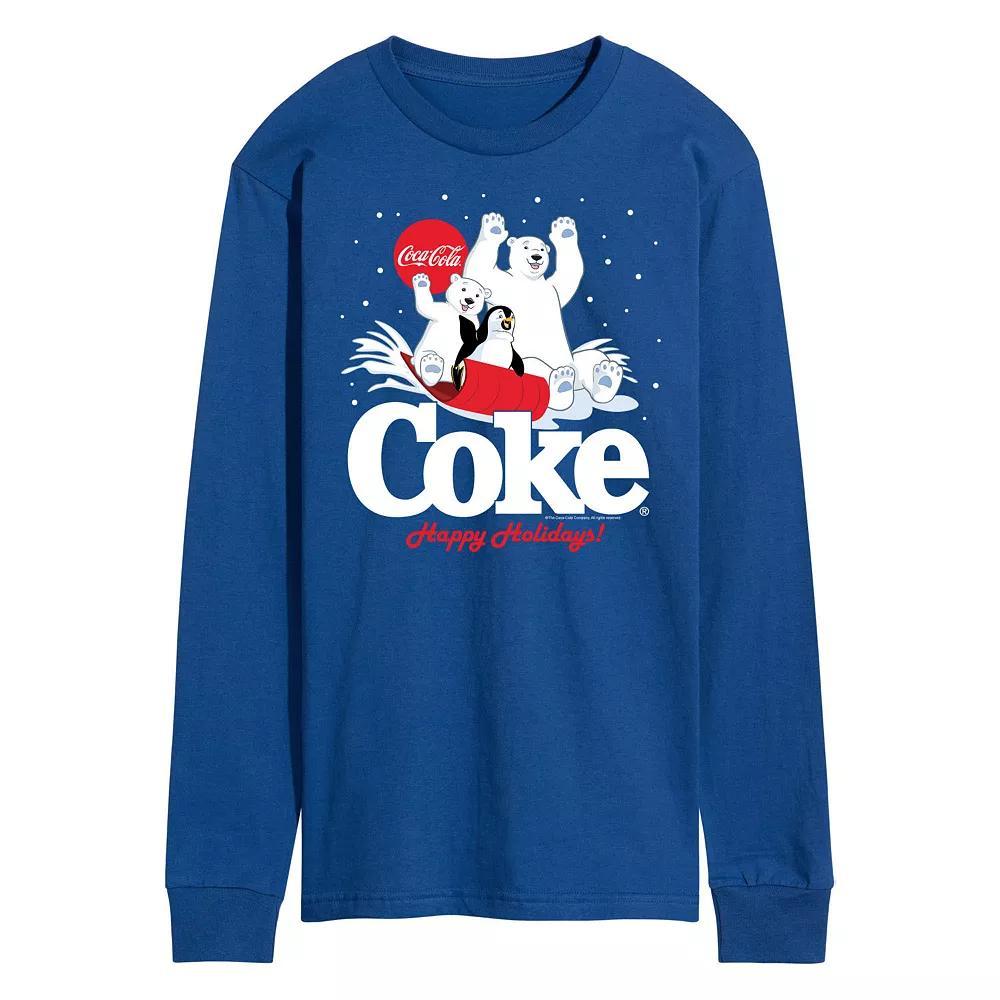 Mens CocaCoal Happy Holidays Sledding Long Sleeve Graphic Tee Blue Product Image