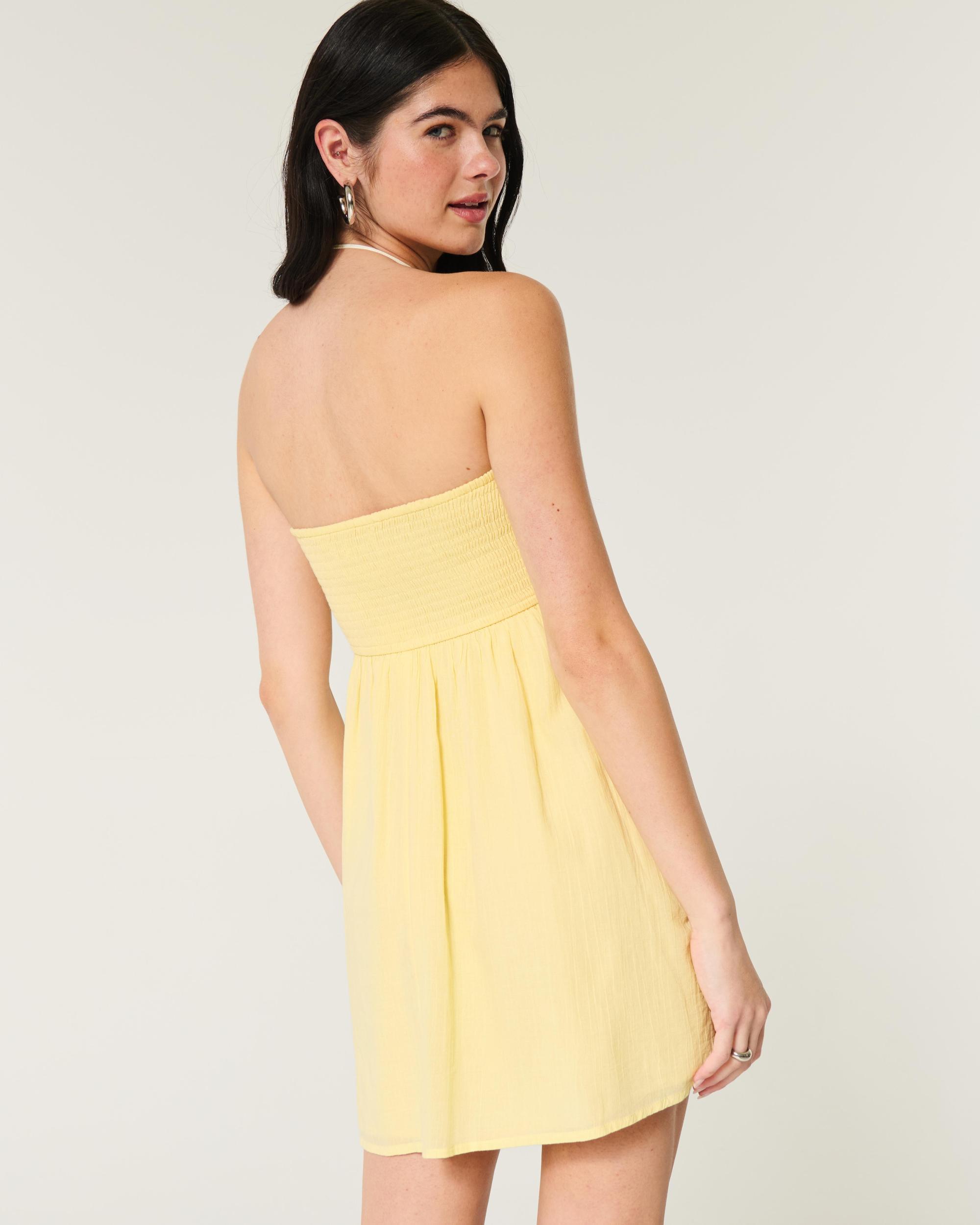 Strapless Crochet-Style Mix Mini Dress Product Image