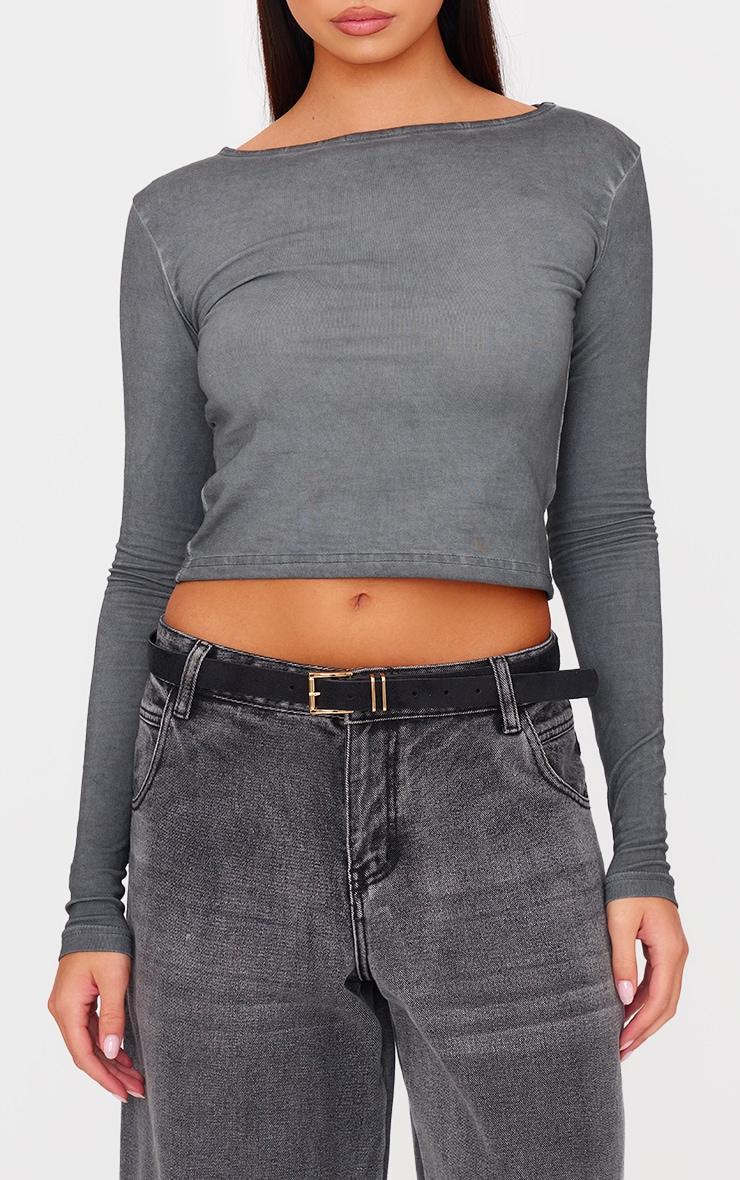 Washed Charcoal Premium Fitted Long Sleeve T Shirt Product Image