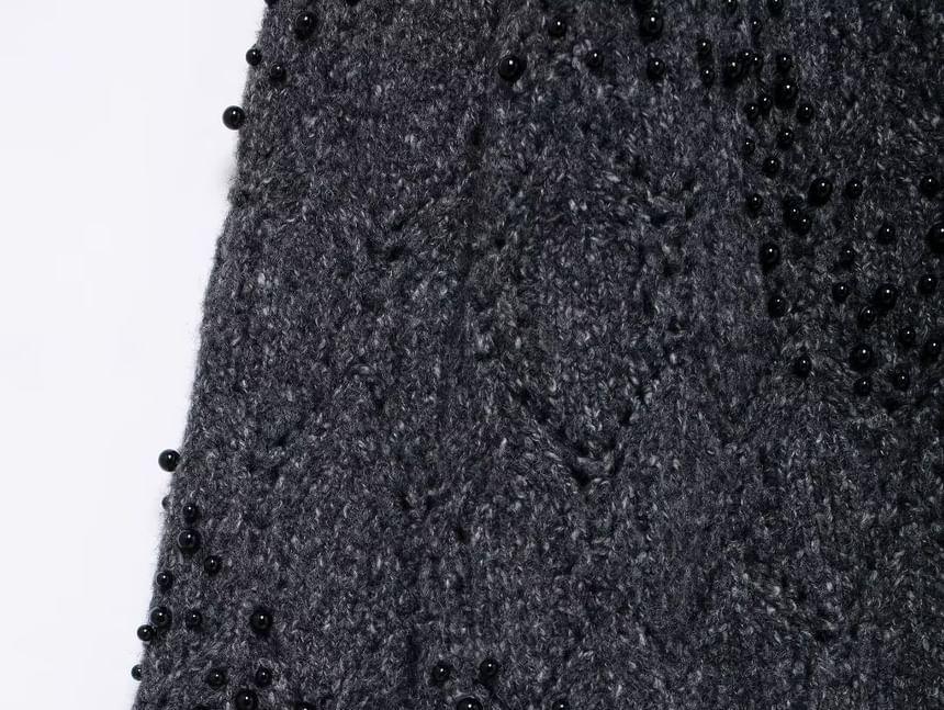 Mock Neck Cold-Shoulder Melange Beaded Sweater Product Image