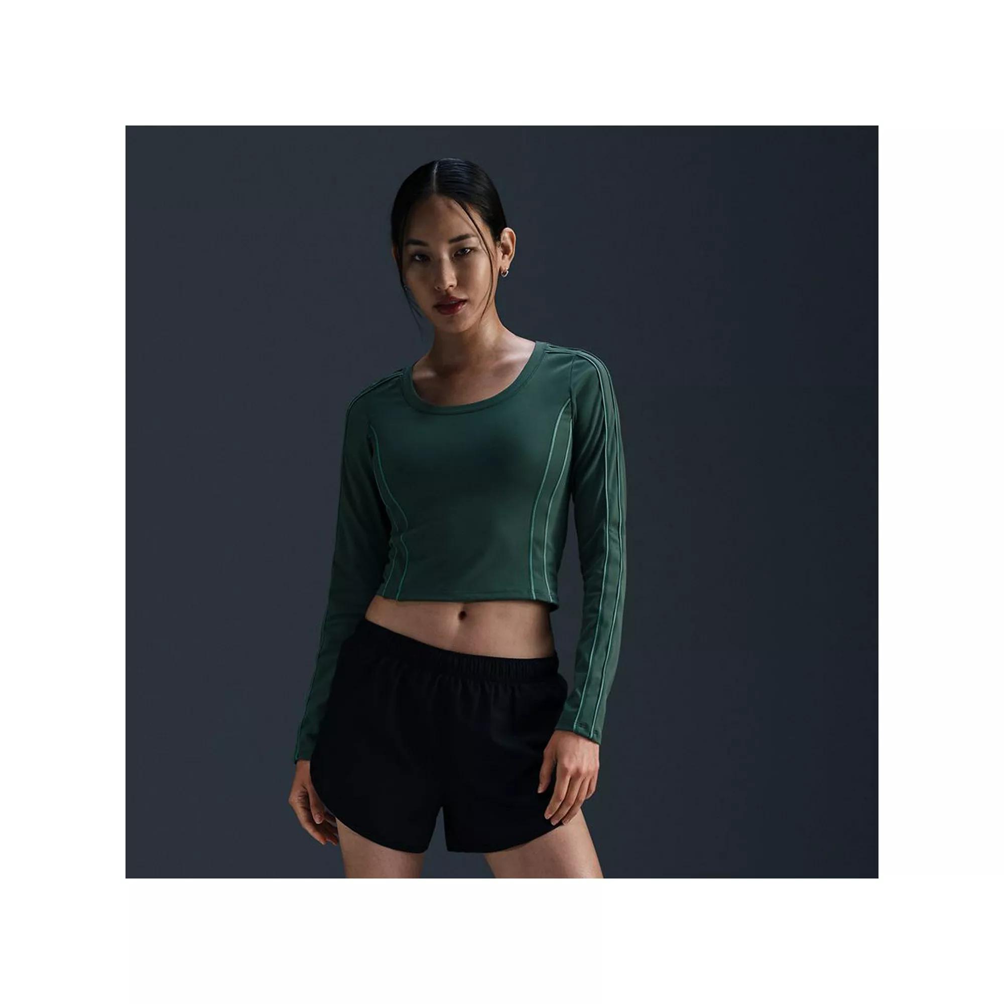 Women's Nike One Fitted Dri-FIT Long-Sleeve Cropped Top, Size: XL, Vintage Green Product Image