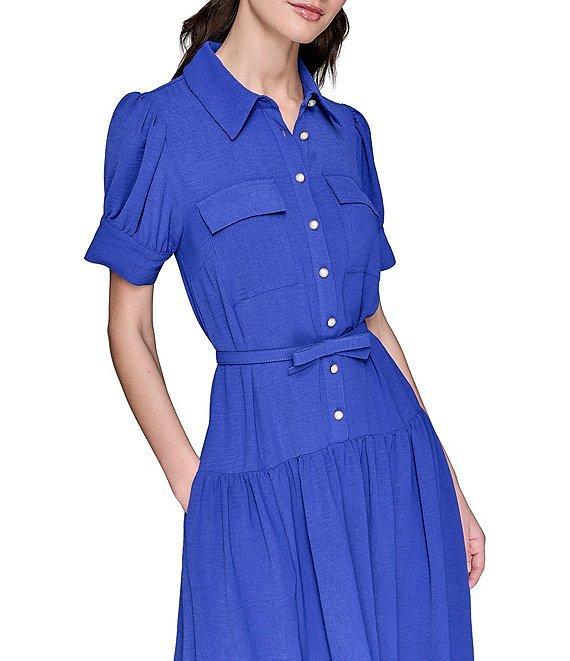 KARL LAGERFELD PARIS Short Sleeve Drop Waist Midi Shirt Dress Product Image
