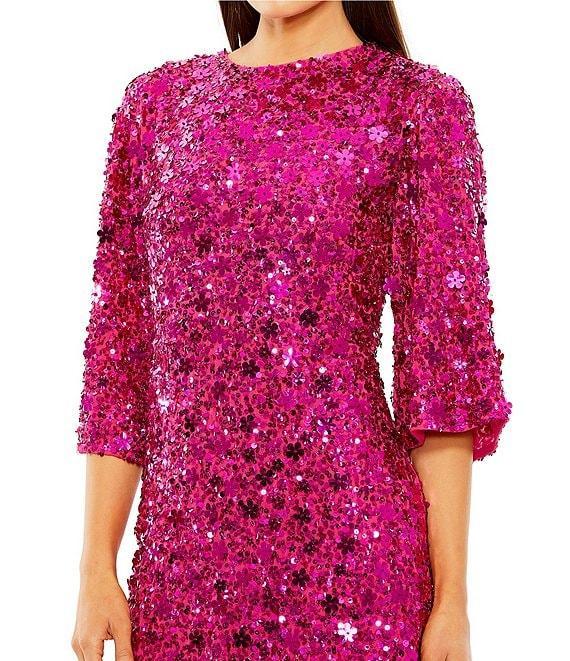 Mac Duggal Elbow Sleeve Oversized Floral Embellished Mini Dress Product Image