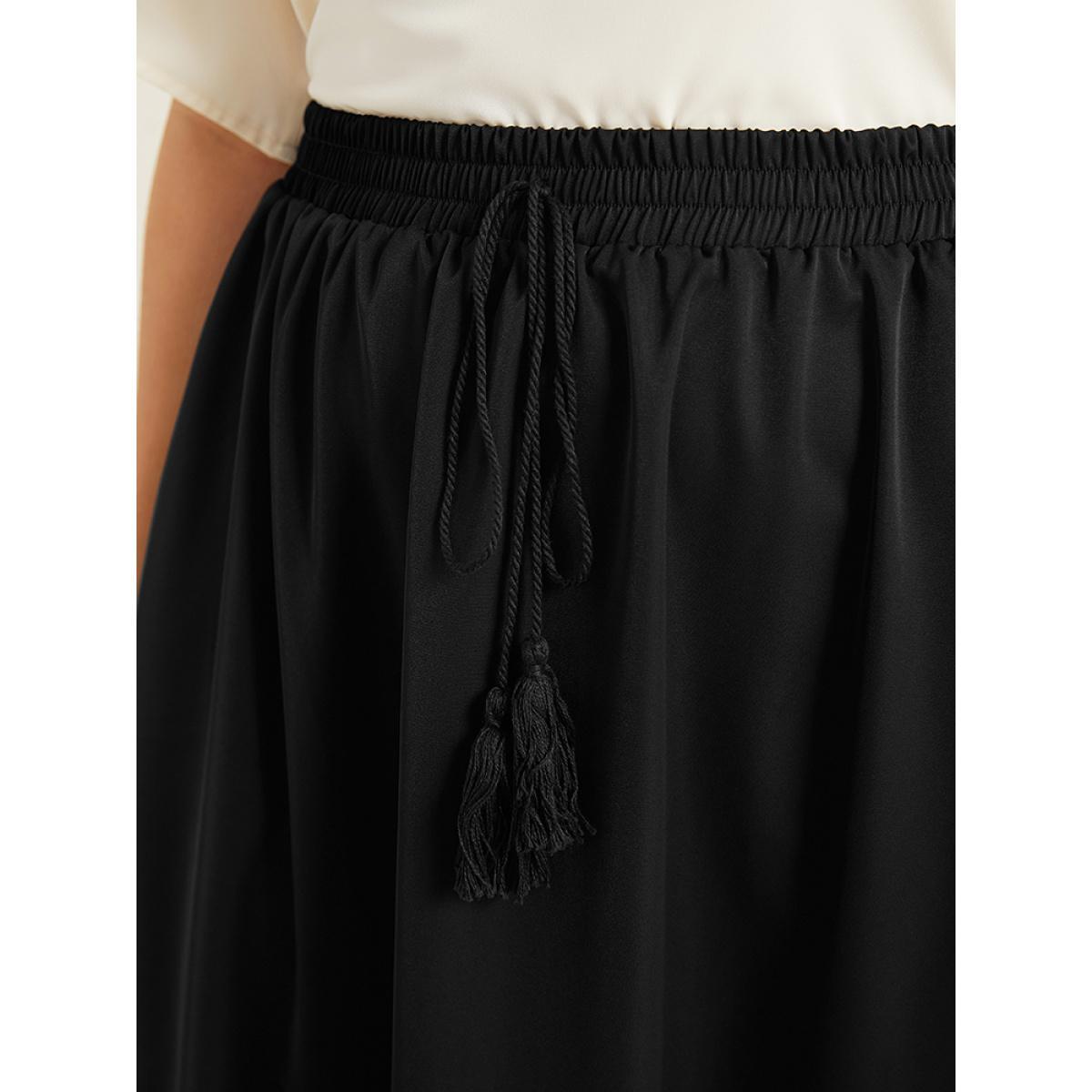 Plus Size Lace Insert Pocket Ties Tassel Skirt Women Black Office Tassels Low stretch Pocket Work Skirts BloomChic 10/M Product Image