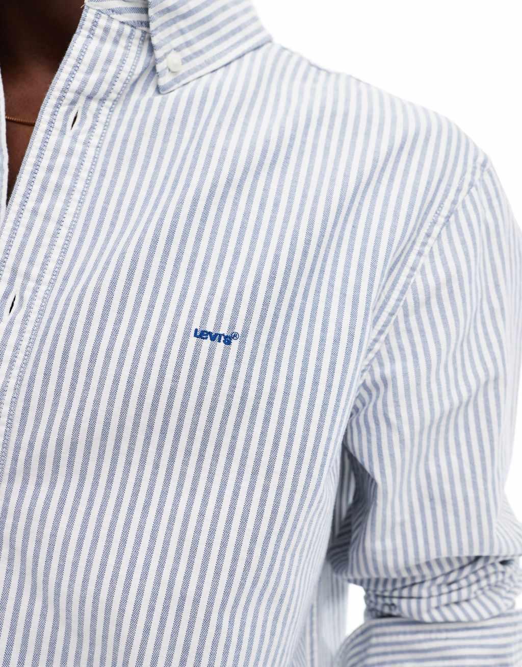 Levi's authentic tonal logo button down stripe oxford shirt in light blue/white Product Image