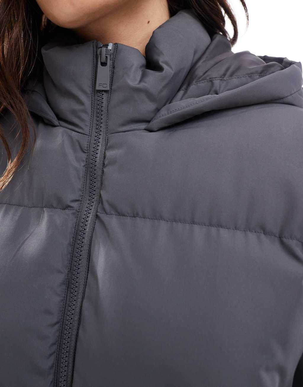 French Connection premium maxi puffer coat in dark gray Product Image