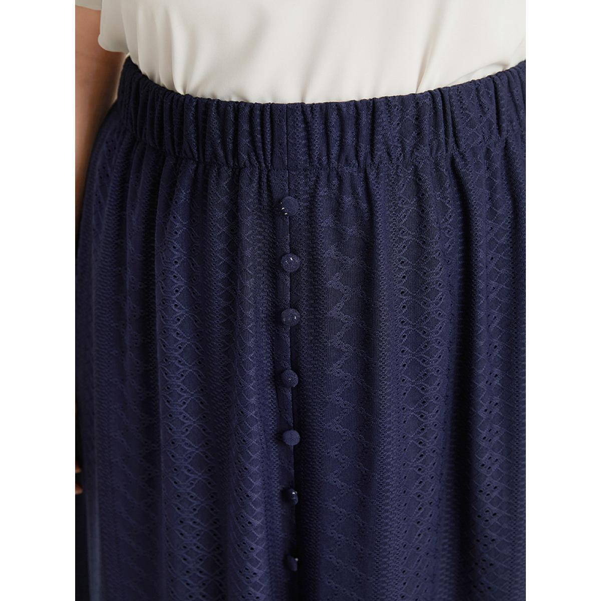 Plus Size Plain Elastic Waist Split Front Cropped Skirt Women Indigo Office Texture Low stretch Pocket Work Skirts BloomChic 22-24/3X Product Image