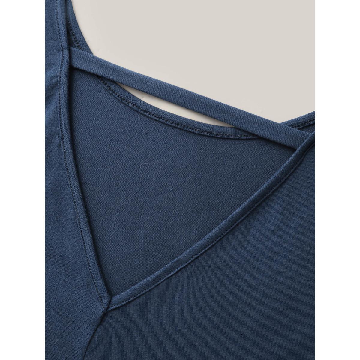 Plus Size Pure Cotton Knotted Backless T-Shirt Midnight Women Twist Round Neck Vacation T-shirts BloomChic 12/L Product Image
