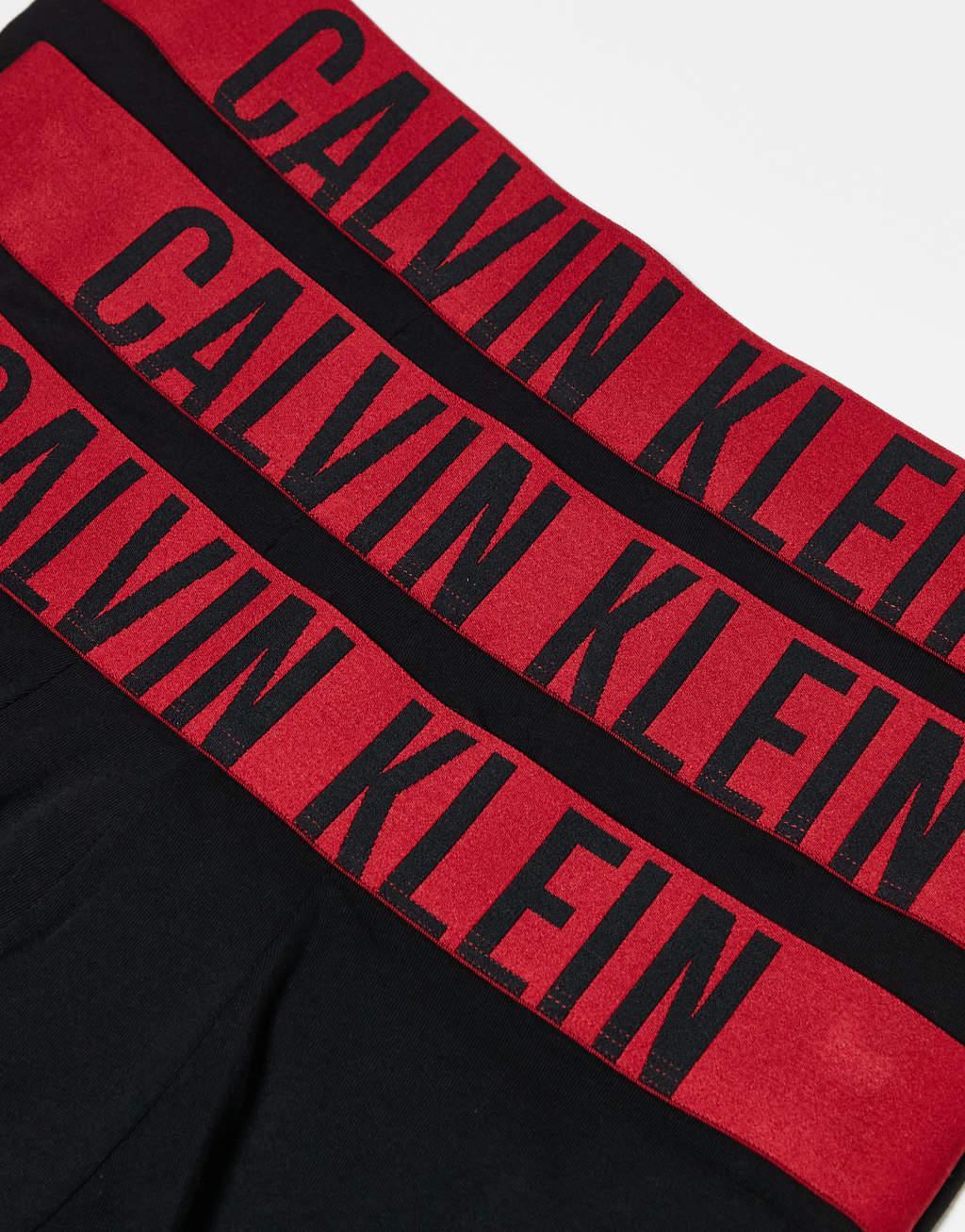 Calvin Klein Intense Power 3 pack briefs with red waistband in black Product Image