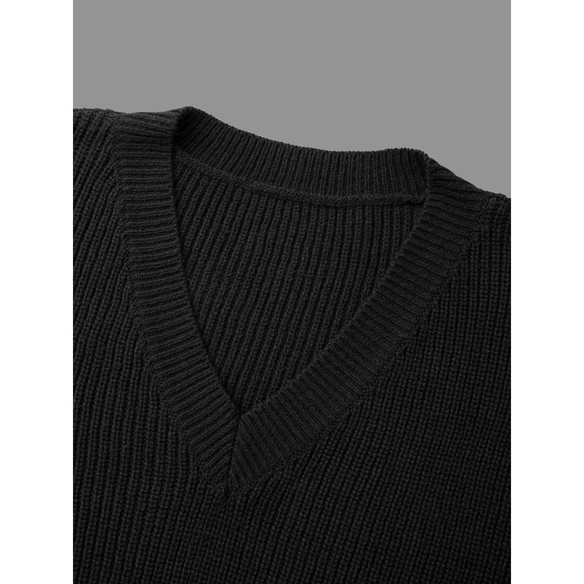 Plus Size V Neck Crochet Floral Drop Shoulder Pullover Black Women Casual Loose Long Sleeve V-neck Everyday Pullovers BloomChic 22-24/3X Product Image