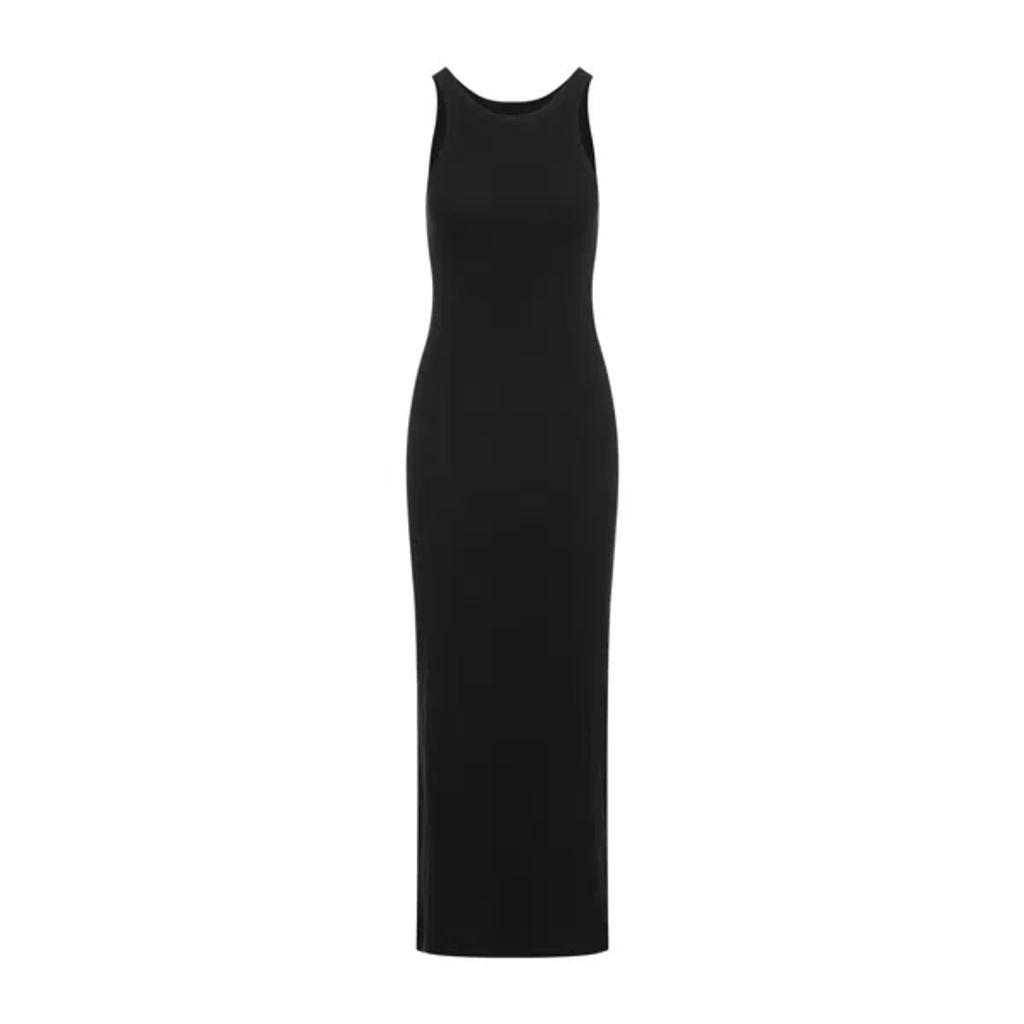 TOTÊME Ribbed-knit Cotton-blend Jersey Midi Dress In Black Product Image