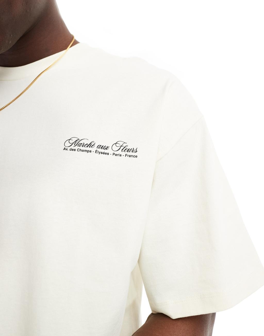 Selected Homme oversized heavy weight t-shirt with floral backprint in cream Product Image
