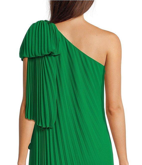 Belle by Badgley Mischka Anna One Shoulder Bow Pleated Dress Product Image