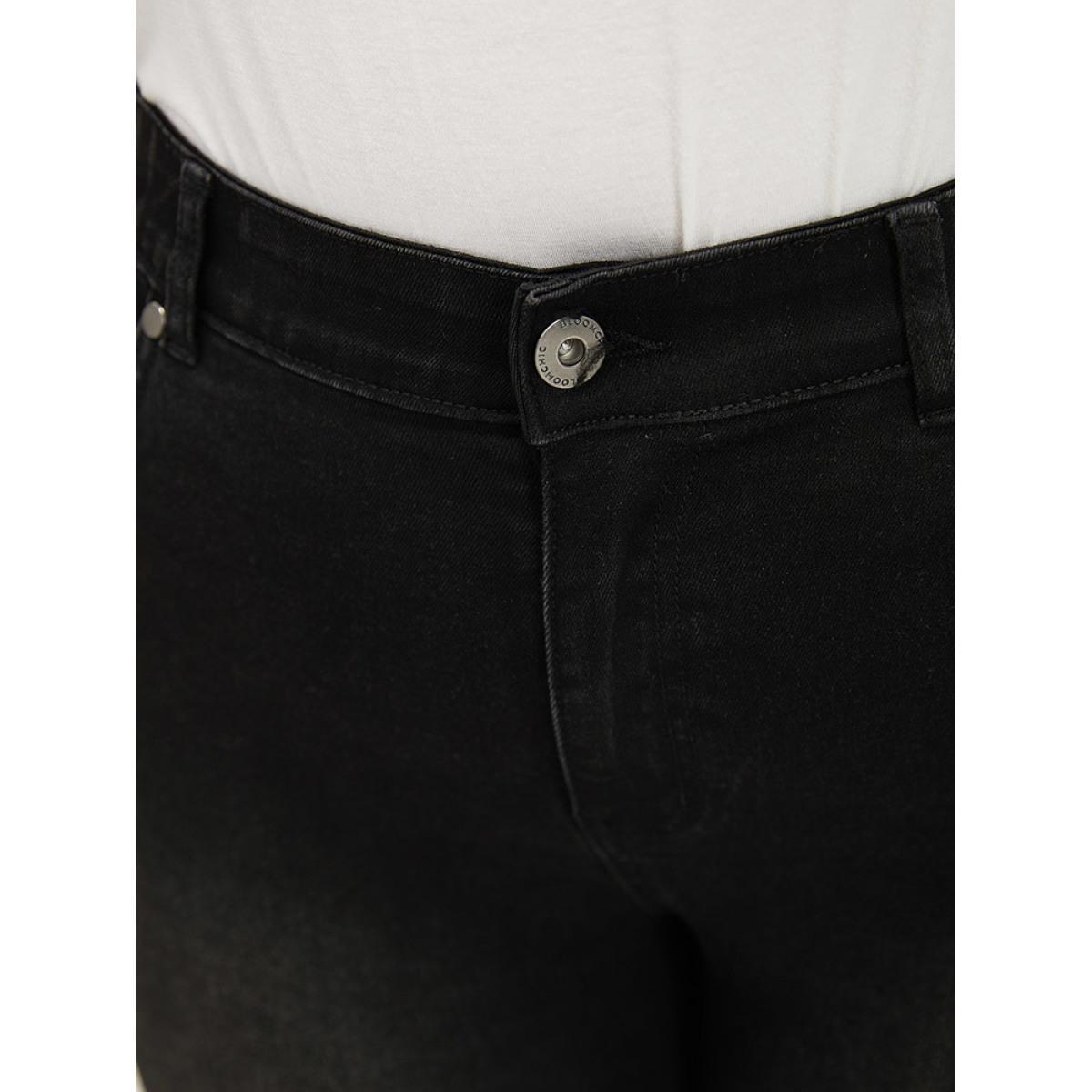 Plus Size Beaded Detail Pocket Very Stretchy Black Wash Jeans Women Black Casual Plain Beaded High stretch Pocket Jeans BloomChic 30/6X Product Image