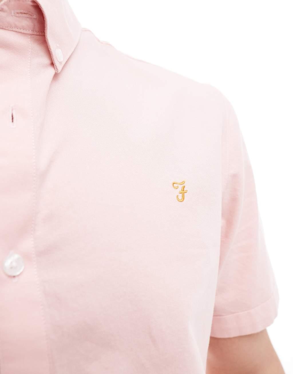Farah Brewer slim fit short sleeve shirt in pink  Product Image