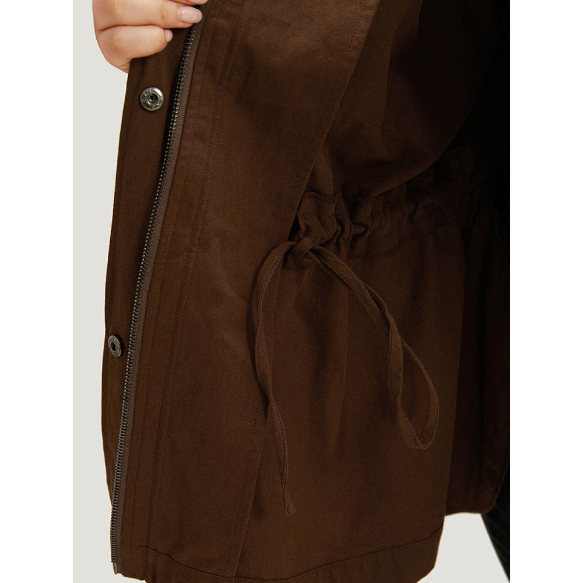 Plus Size Plain Flap Pocket Gathered Coat Women Maroon Casual Gathered Ladies Dailywear Winter Coats BloomChic 12/L Product Image