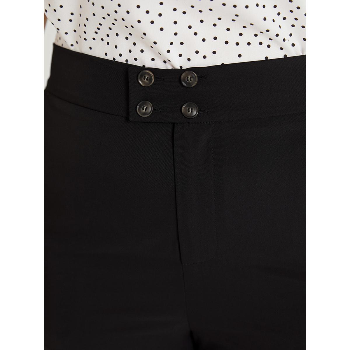 Plus Size Supersoft Essentials Solid Pocket Button Through Pants Women Black Elegant Straight Leg High Rise Dailywear Pants BloomChic 14-16/1X Product Image