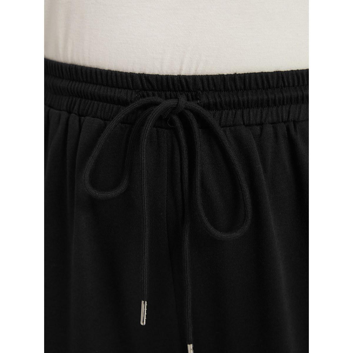 Floral Print Drawstring Elastic Waist Pocket Sweatpants Black Plus Size Women Casual Everyday Tummy control 12/L Bloomchic Product Image