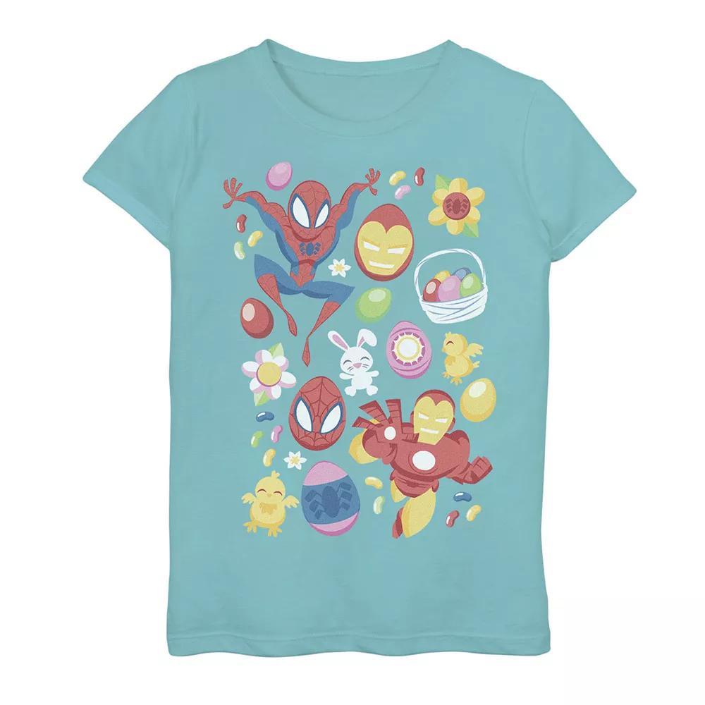 Girls 7-16 Marvel Spider-Man & Iron Man Easter Baskets Tee, Girl's, Size: XL, Tahi Blue Product Image