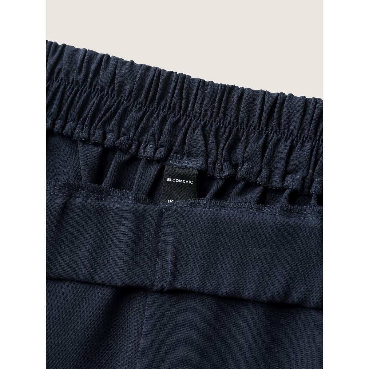 Plus Size Sheer Lace Petal Hem Wide-Leg Pants Women Indigo At the Office Wide Leg Mid Rise Work Pants BloomChic 18-20/2X Product Image