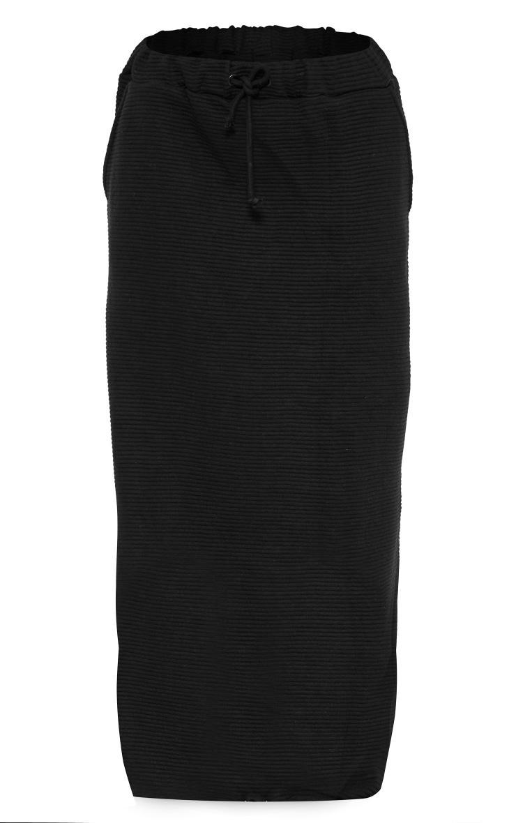 Black Thick Rib Drawstring Waist Maxi Skirt Product Image