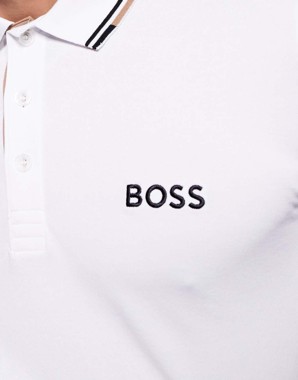 BOSS Green Paddy Pro tipped pique polo regular fit in cream Product Image