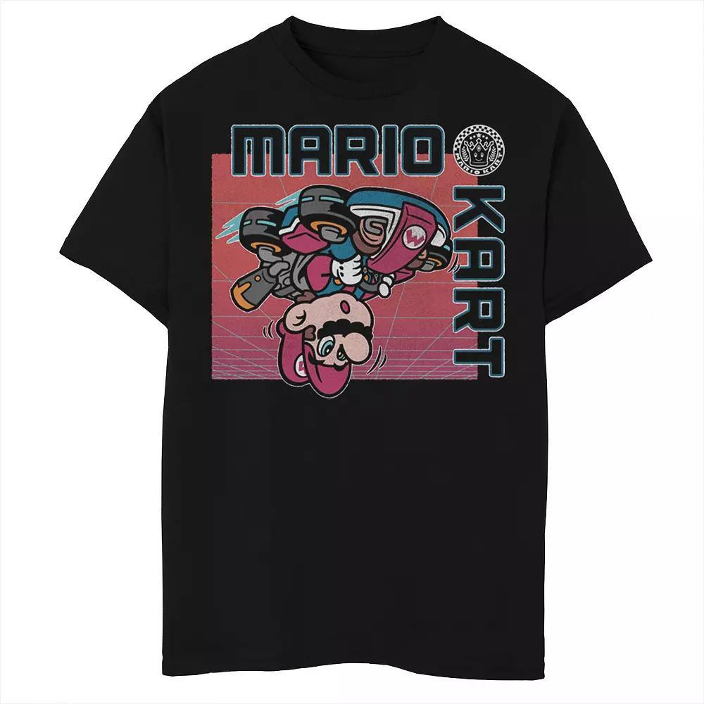 Boys Mario Kart Upside Down Graphic Tee, Boy's, Size: Small HUSKY, Black Product Image