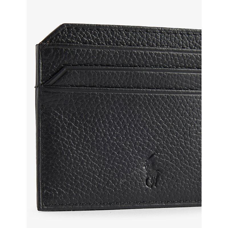 POLO RALPH LAUREN Mens Foiled-branding Leather Card Holder Black Product Image