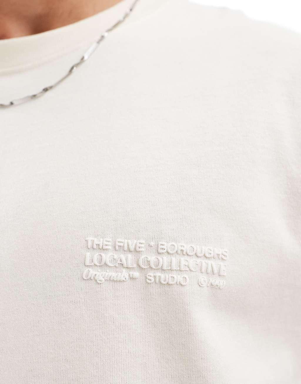Jack & Jones oversized t-shirt with arty back print in cream Product Image