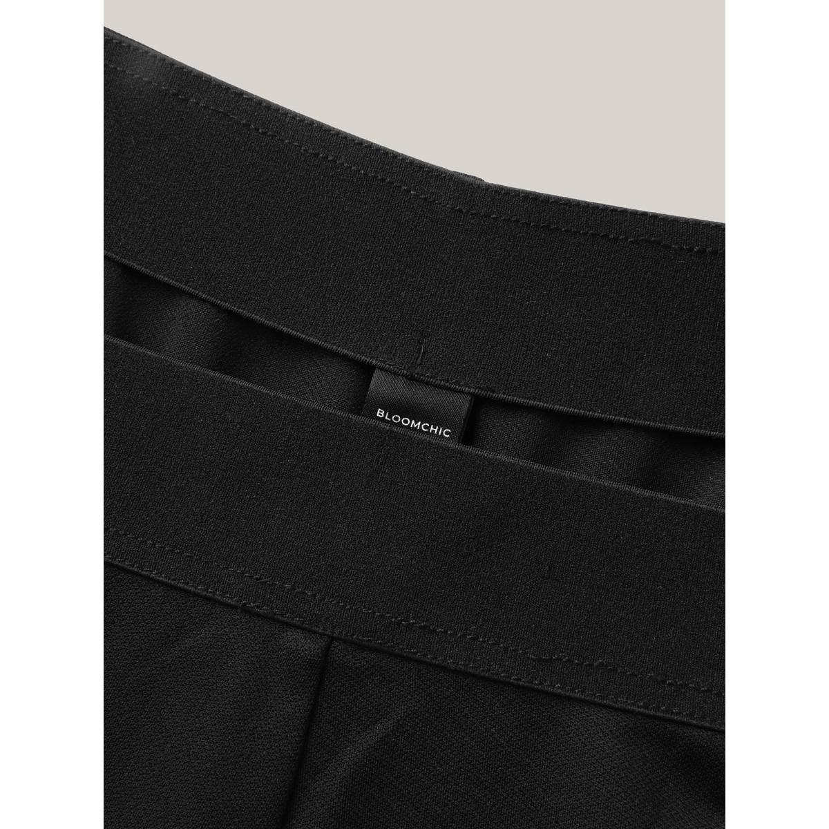Plus Size Stretch Woven Wide-Leg Pull-On Pants Women Black At the Office Wide Leg Mid Rise Work Pants BloomChic 10/M Product Image