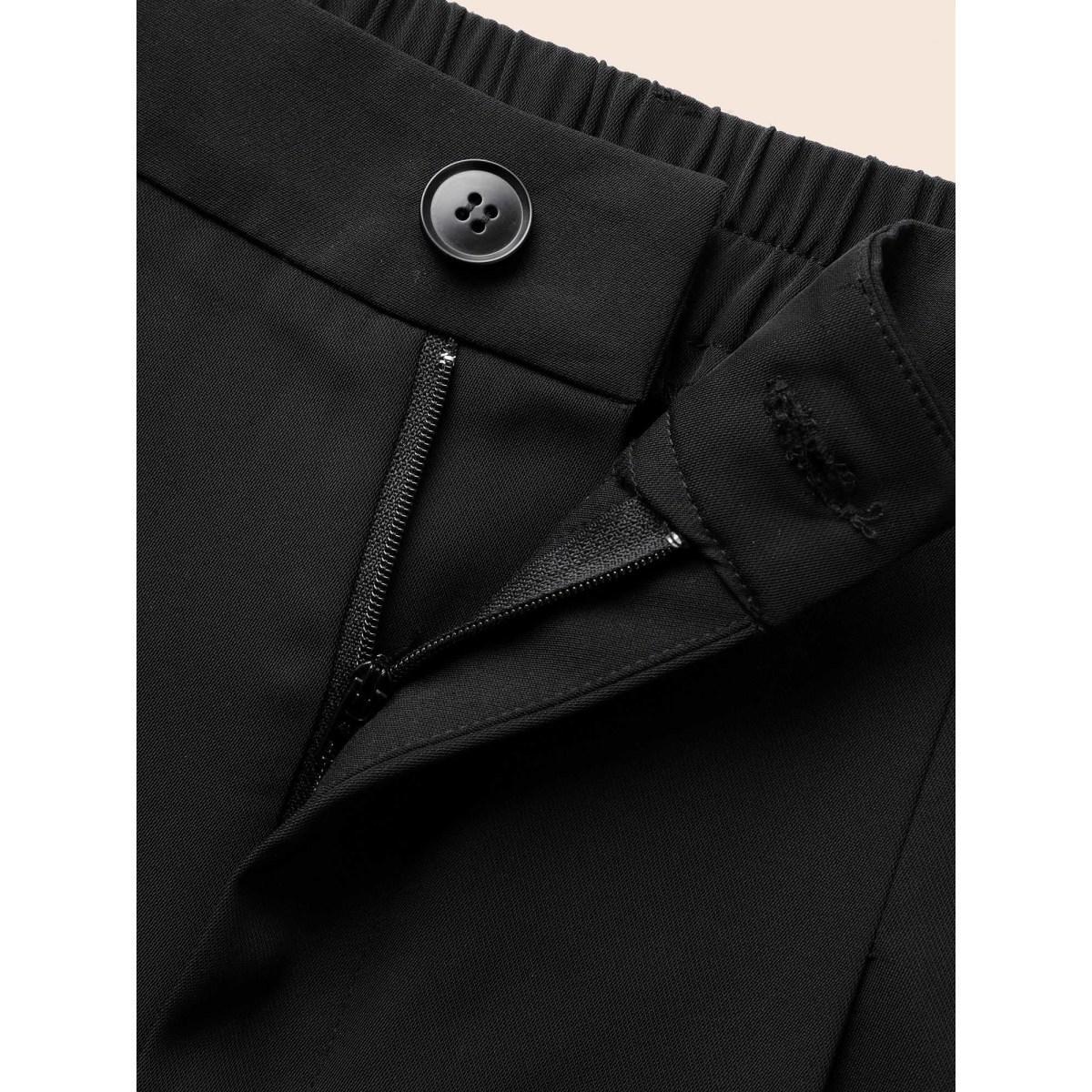 Plus Size Stretch Woven Pleated Elastic Waist Pants Women Black At the Office Wide Leg Mid Rise Work Pants BloomChic 28/5X Product Image
