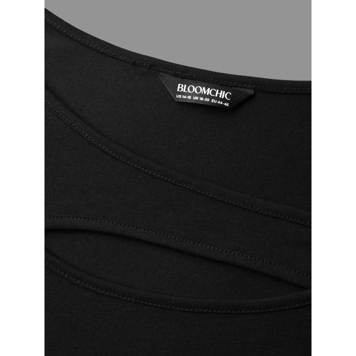 Plus Size Asymmetrical Neckline Long Sleeve T-shirt Black Women Casual Cut-Out Asymmetrical Neck Everyday T-shirts BloomChic 10/M Product Image