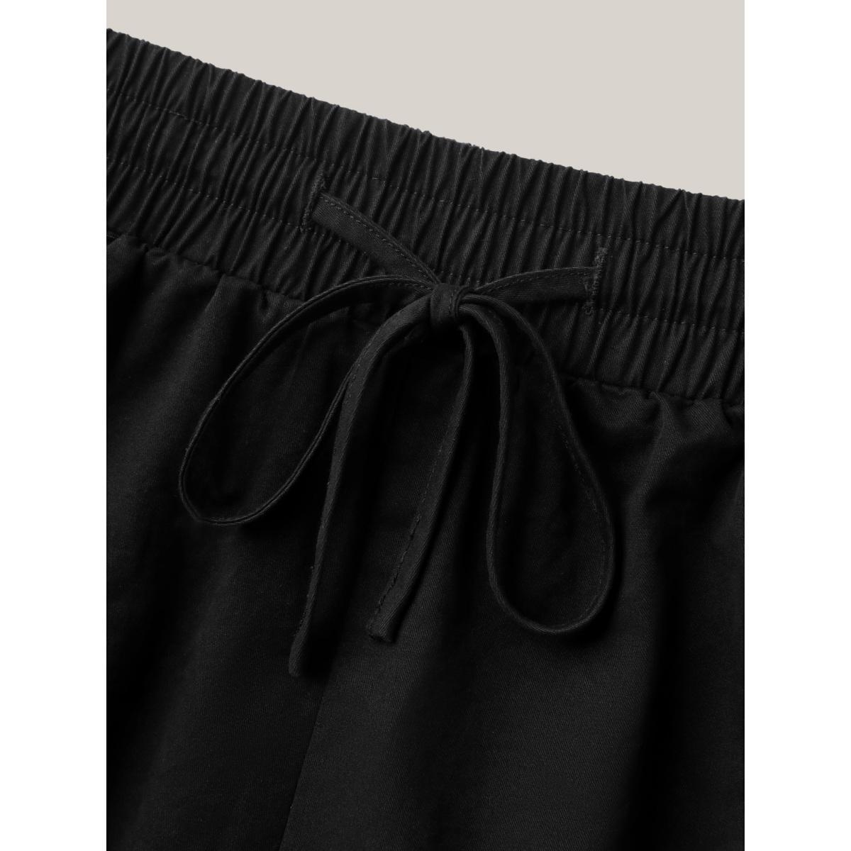 Plus Size Waist-Drawstring Wide-Leg Shorts Women Black Casual Drawstring Wide Leg Everyday-Casual Shorts BloomChic 28/5X Product Image