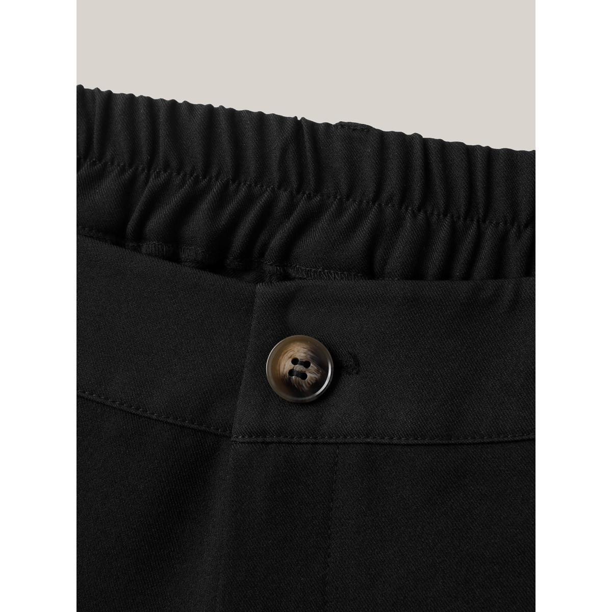 Plus Size Side Slit Plain Bootcut Pants Women Black Workwear Essentials Bodycon Mid Rise Work Pants BloomChic 30/6X Product Image
