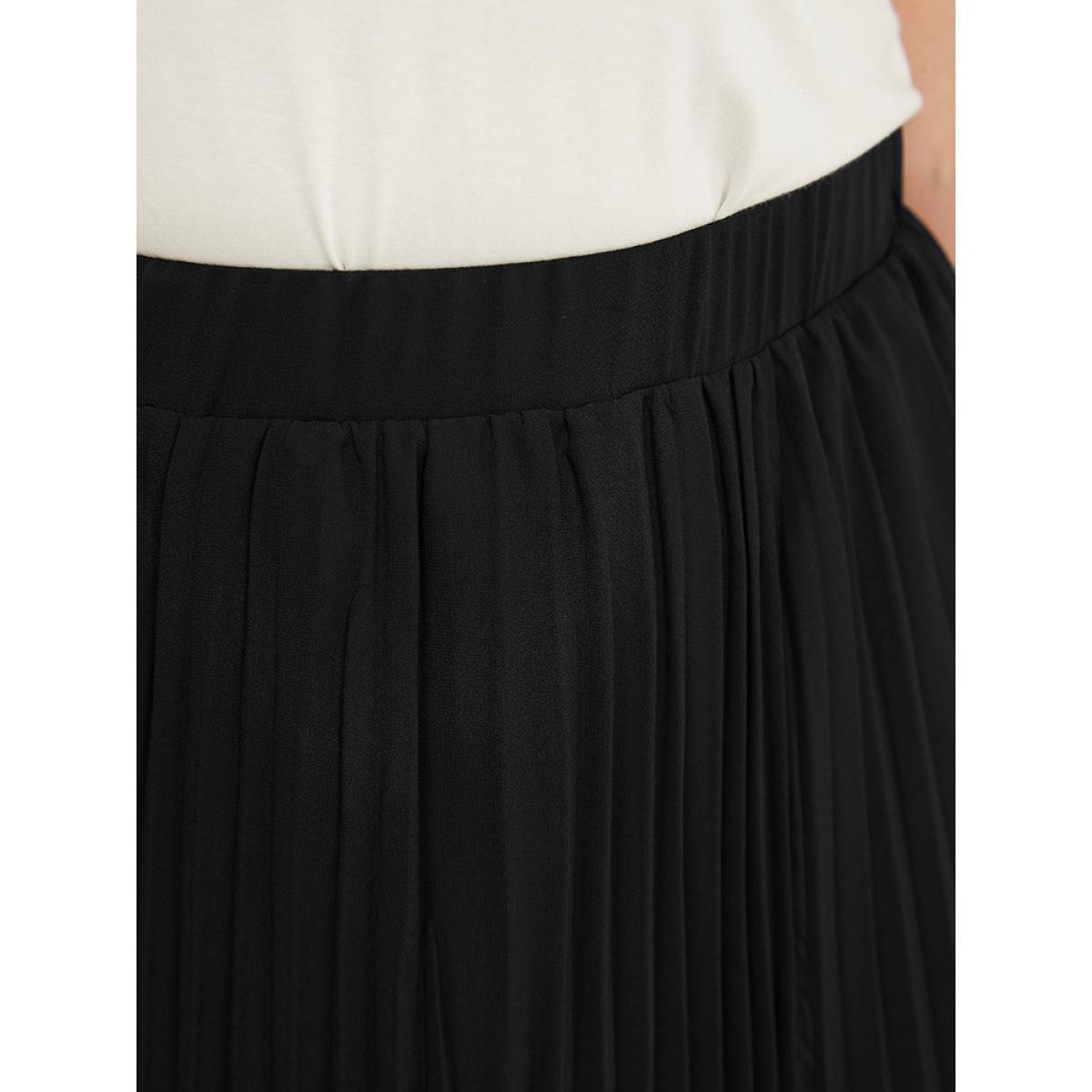 Plus Size Solid Mesh Pleated Detail Hanky Hem Skirt Women Black Elegant See through No stretch Dailywear Skirts BloomChic 28/5X Product Image