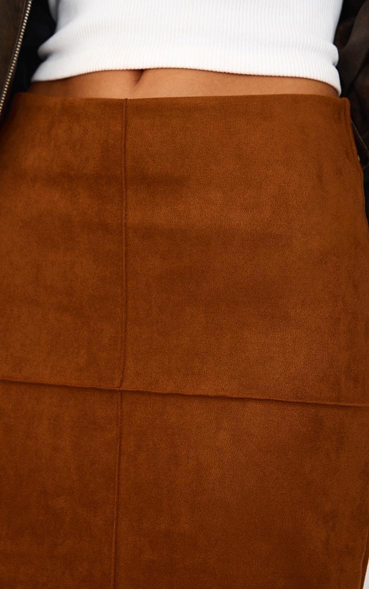 Camel Faux Suede Seam Detail Column Maxi Skirt Product Image