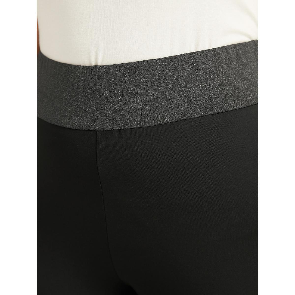 Plus Size Two Tone Elastic Waist Patchwork Leggings Women Black Casual High stretch Skinny High Rise Dailywear Leggings BloomChic 14-16/1X Product Image