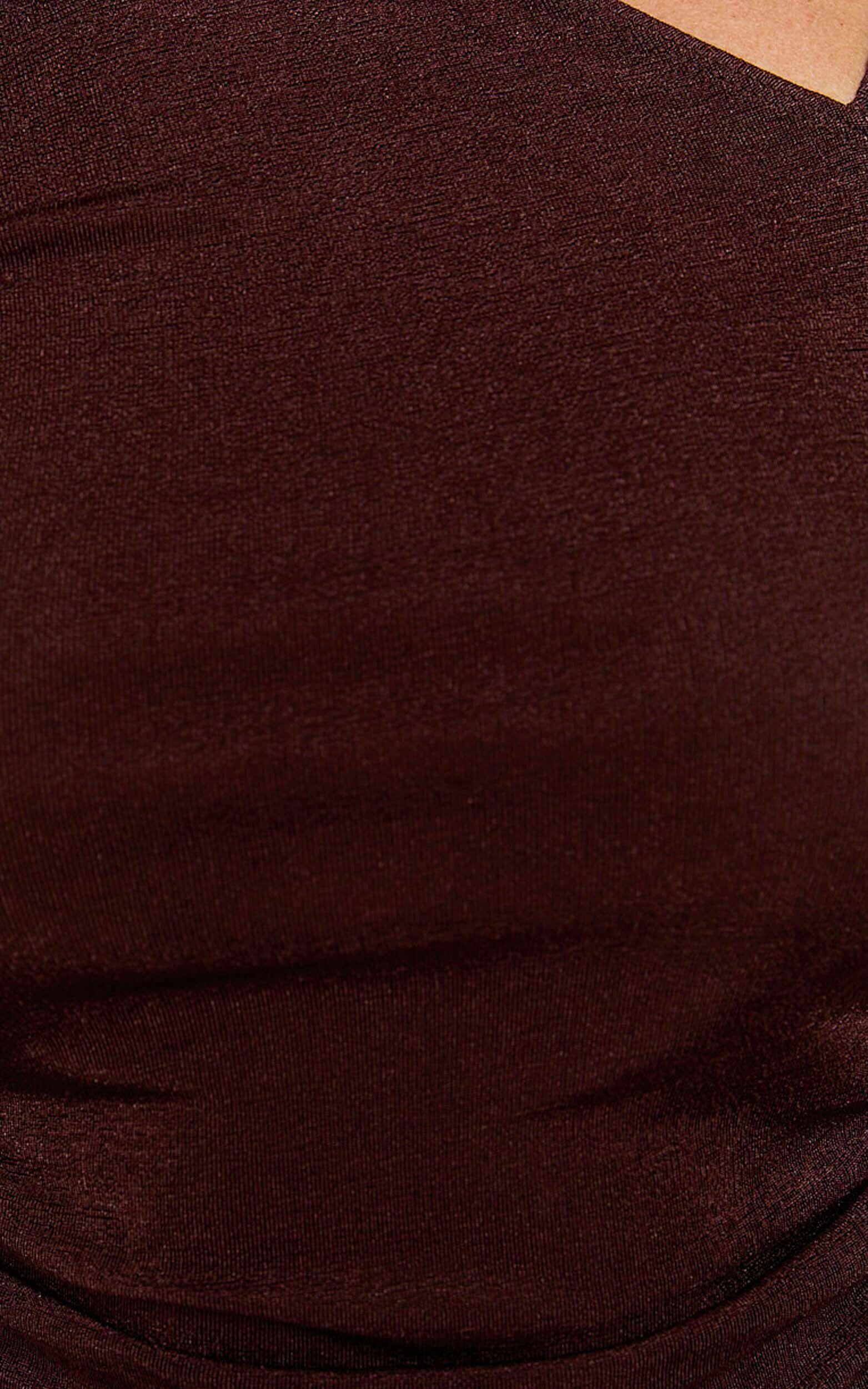 Genie Bodysuit - Long Sleeve Asymmetric Neckline Bodysuit in Chocolate Product Image