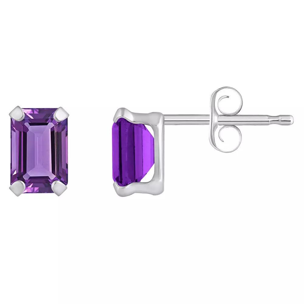 Celebration Gems 10k Gold Emerald Cut Amethyst Stud Earrings, Women's, White Product Image