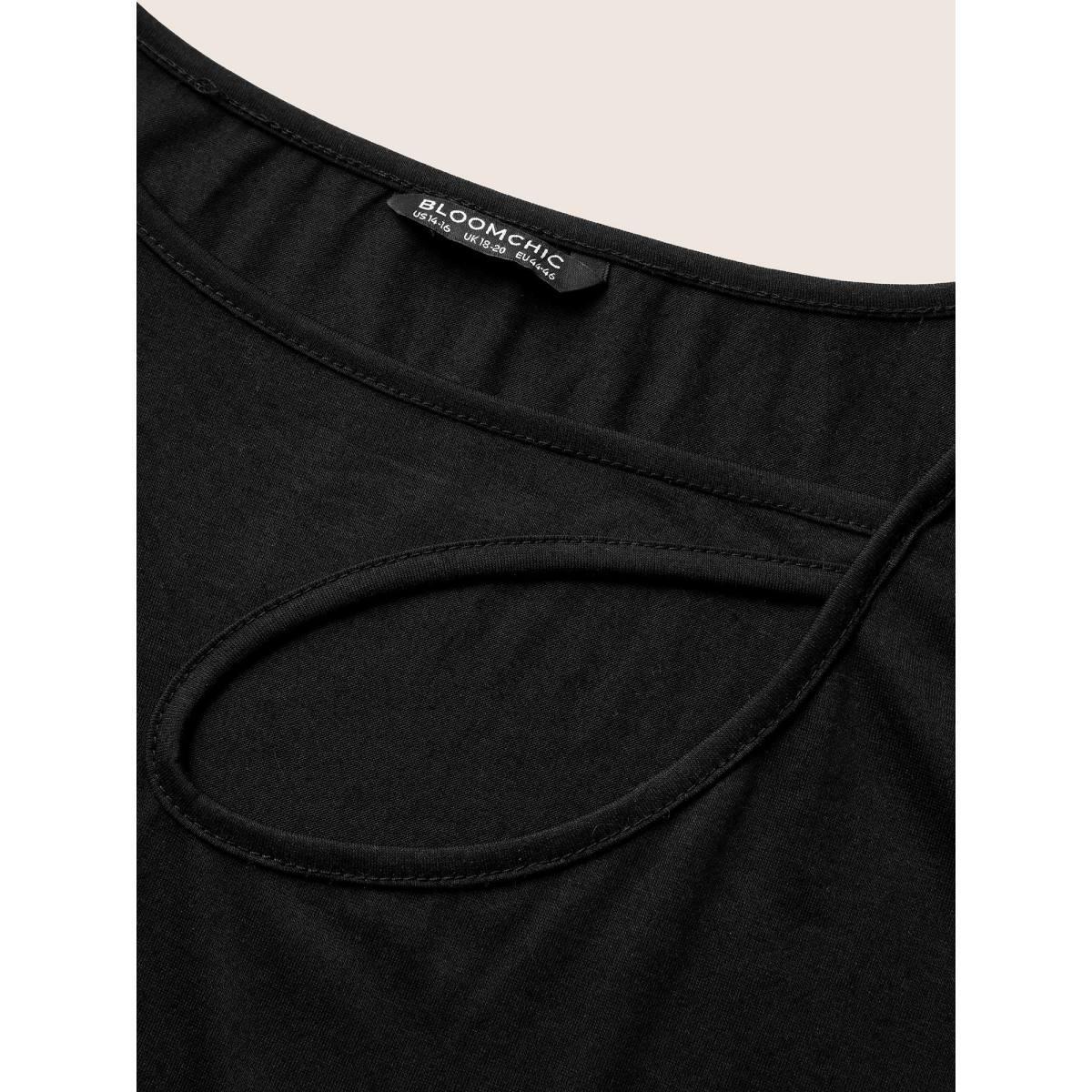Plus Size Solid Asymmetrical Hem Cut Out T-shirt Black Women Casual Cut-Out Plain Asymmetrical Neck Everyday T-shirts BloomChic 18-20/2X Product Image