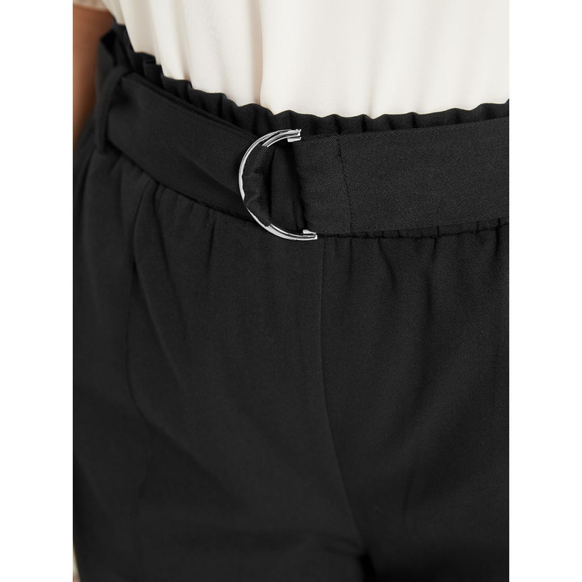 Plus Size Supersoft Essentials Solid Pocket Buckle Detail Pants Women Black Office Straight Leg High Rise Work Pants BloomChic 12/L Product Image