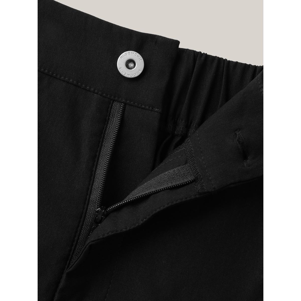 Plus Size Rubber Waist Zipper Pockets Shorts Women Black Casual Button Straight Leg Everyday Shorts BloomChic 30/6X Product Image
