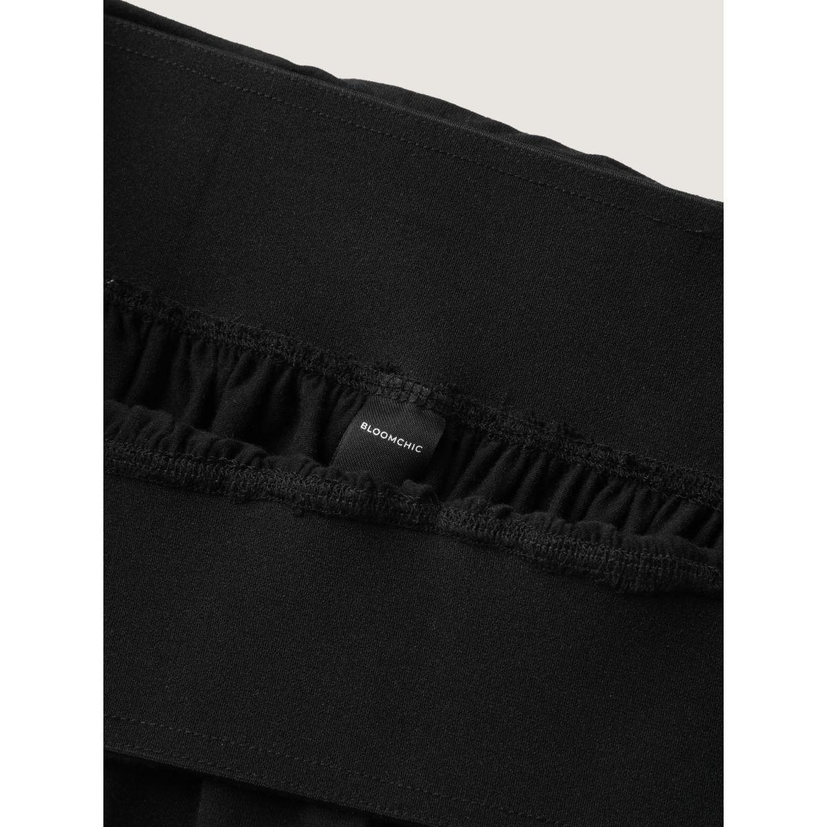 Plus Size Ruched Waist Flowy Solid Midi Skirt Women Black Casual Loose No stretch Side seam pocket Everyday-Casual Skirts BloomChic 12/L Product Image