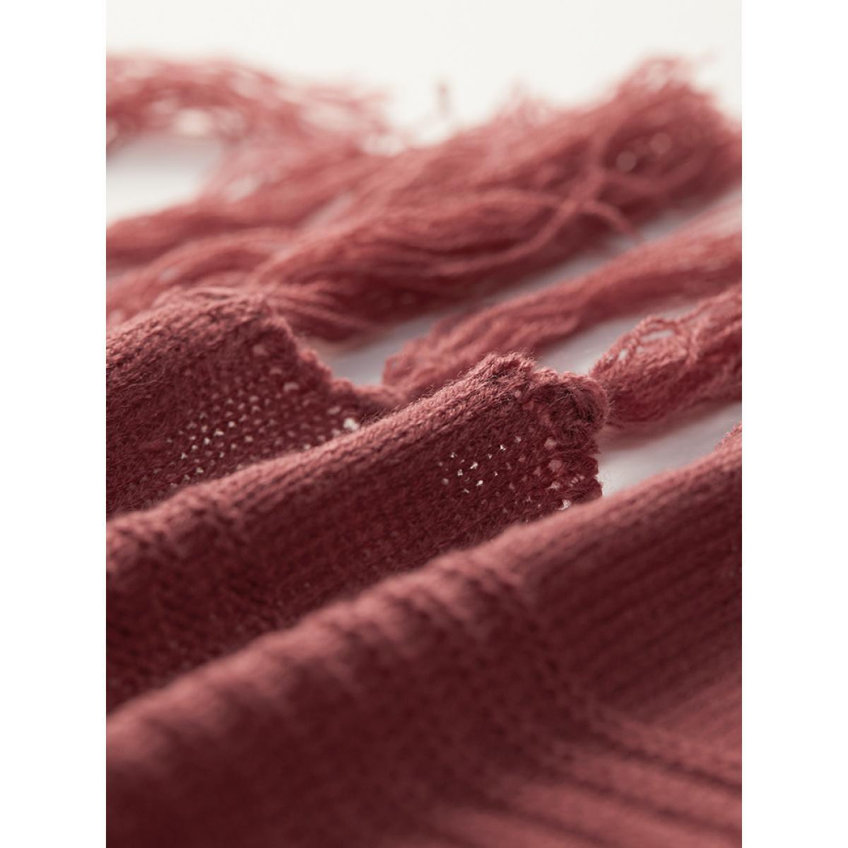 Plus Size Plain Fringe Trim Patched Pocket Cardigan Russet Women Casual Loose Long Sleeve Dailywear Cardigans BloomChic 30/6X Product Image
