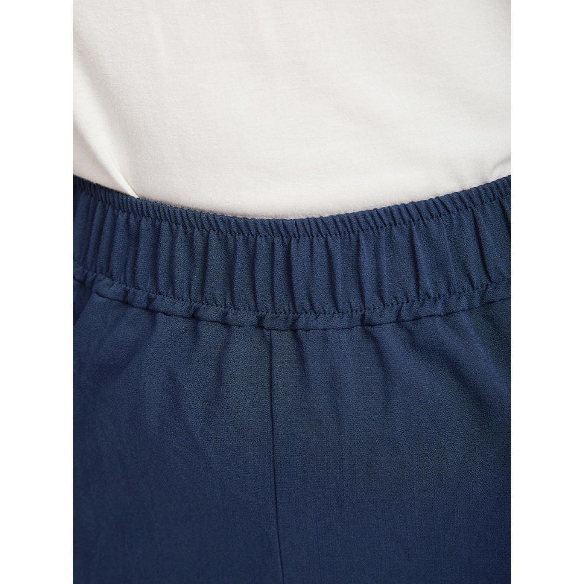 Plus Size Solid Elastic Waist Pocket High Rise Pants Women Indigo Casual High Rise Dailywear Pants BloomChic 28/5X Product Image