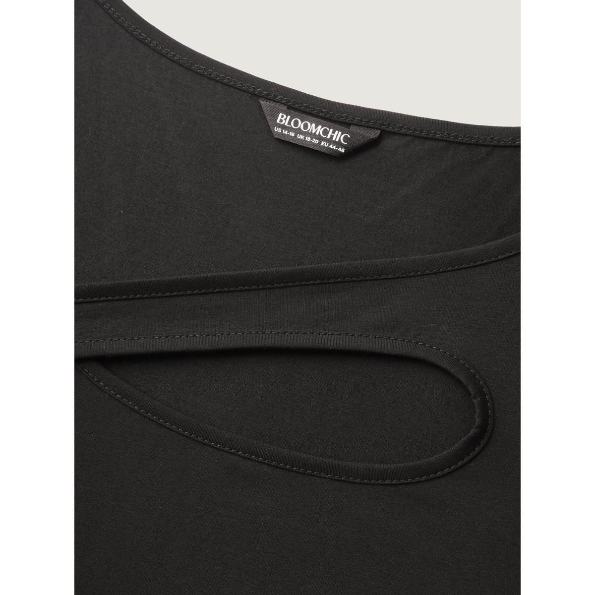 Plus Size Stretchy Neck Cut-Out Solid Tank Top Women Black Non Asymmetrical Neck Everyday-Casual Tank Tops Camis BloomChic 28/5X Product Image