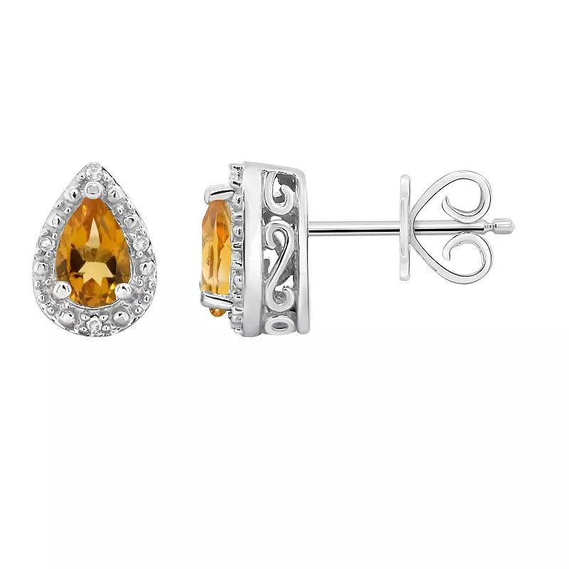 Celebration Gems Sterling Silver Pear Shaped Genuine Amethyst Diamond Accent Stud Earrings, Women's, Blue Topaz Product Image